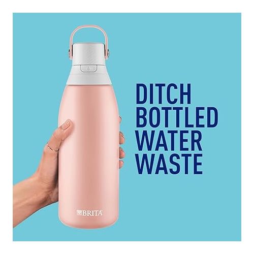  Brita Stainless Steel Premium Filtering Water Bottle, BPA-Free, Replaces 300 Plastic Water Bottles, Filter Lasts 2 Months or 40 Gallons, Includes 1 Filter, Kitchen Accessories, Rose - 32 oz.