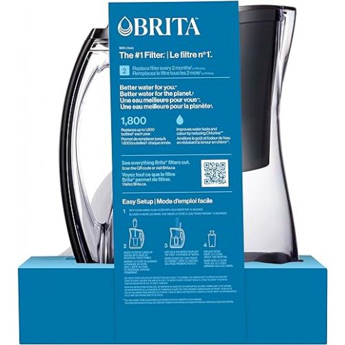  Brita Medium 8 Cup Water Filter Pitcher with 1 Standard Filter, BPA Free - Marina, Black