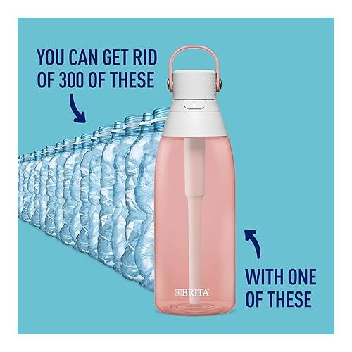  Brita Hard-Sided Plastic Premium Filtering Water Bottle, BPA-Free, Reusable, Replaces 300 Plastic Water Bottles, Filter Lasts 2 Months or 40 Gallons, Includes 1 Filter, Blush - 36 oz.