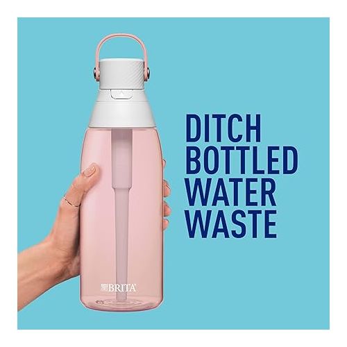  Brita Hard-Sided Plastic Premium Filtering Water Bottle, BPA-Free, Reusable, Replaces 300 Plastic Water Bottles, Filter Lasts 2 Months or 40 Gallons, Includes 1 Filter, Blush - 36 oz.