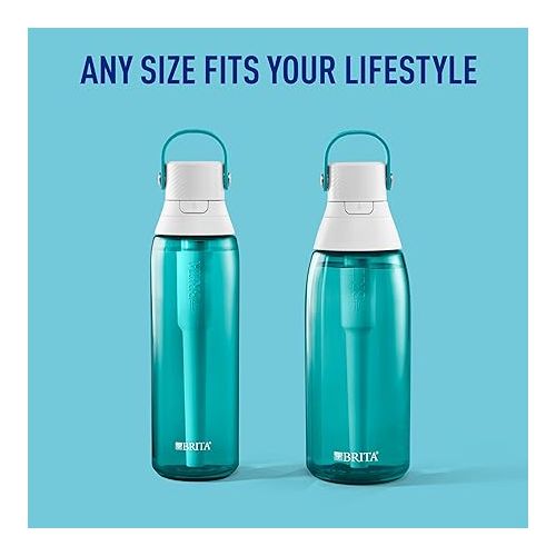  Brita Hard-Sided Plastic Premium Filtering Water Bottle, BPA-Free, Reusable, Replaces 300 Plastic Water Bottles, Filter Lasts 2 Months or 40 Gallons, Includes 1 Filter, Sea Glass - 36 oz.