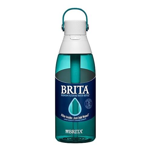  Brita Hard-Sided Plastic Premium Filtering Water Bottle, BPA-Free, Reusable, Replaces 300 Plastic Water Bottles, Filter Lasts 2 Months or 40 Gallons, Includes 1 Filter, Sea Glass - 36 oz.