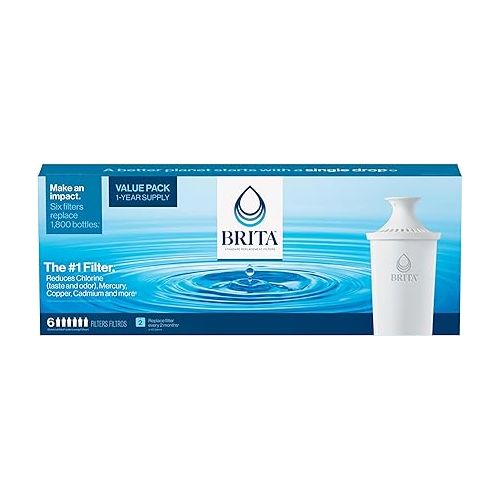  Brita Standard Water Filter, BPA-Free, Replaces 1,800 Plastic Water Bottles a Year, Lasts Two Months or 40 Gallons, Includes 6 Filters, Kitchen Essential