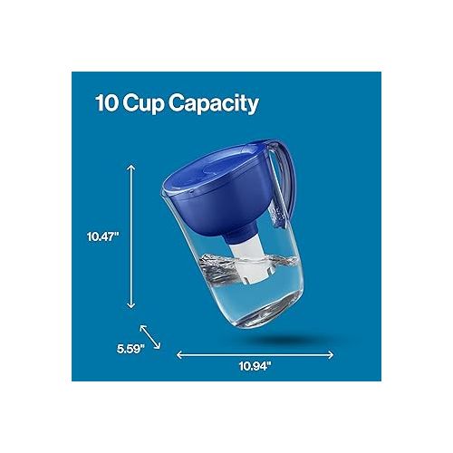  Brita Large Water Filter Pitcher for Tap and Drinking Water with SmartLight Filter Change Indicator, Includes 1 Standard Filter, BPA-Free, Lasts 2 Months, 10-Cup Capacity, Mazarine Blue