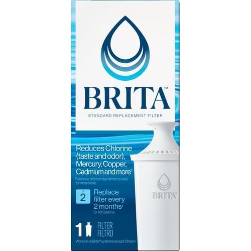  Brita Standard Water Filter, BPA-Free, Replaces 1,800 Plastic Water Bottles a Year, Lasts Two Months or 40 Gallons, Includes 1 Filter, Kitchen Essential