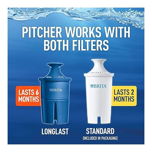  Brita 6 Cup Space Saver BPA Free Water Pitcher with 1 Filter, Black