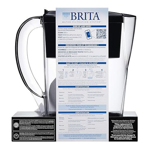  Brita 6 Cup Space Saver BPA Free Water Pitcher with 1 Filter, Black