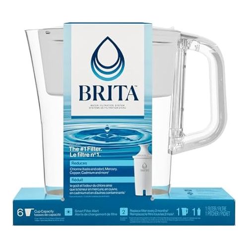  Brita Small 6 Cup Denali Water Filter Pitcher with 1 Brita Standard Filter, Made Without BPA, Bright White