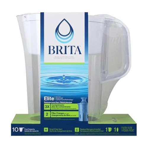  Brita Tahoe Water Filter Pitcher, BPA-Free Water Pitcher, Replaces 1,800 Plastic Water Bottles a Year, Lasts Six Months or 120 Gallons, Includes 1 Elite Filter, Kitchen Accessories, Large - 10-Cup