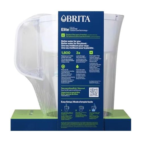  Brita Tahoe Water Filter Pitcher, BPA-Free Water Pitcher, Replaces 1,800 Plastic Water Bottles a Year, Lasts Six Months or 120 Gallons, Includes 1 Elite Filter, Kitchen Accessories, Large - 10-Cup