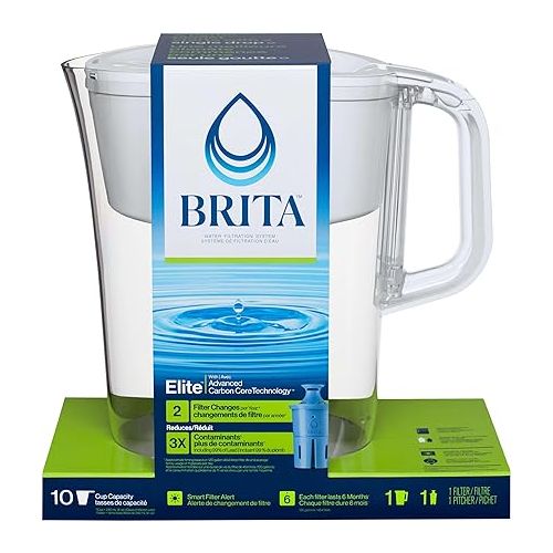  Brita Tahoe Water Filter Pitcher, BPA-Free Water Pitcher, Replaces 1,800 Plastic Water Bottles a Year, Lasts Six Months or 120 Gallons, Includes 1 Elite Filter, Kitchen Accessories, Large - 10-Cup