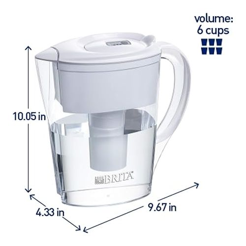  Brita Small 6 Cup Water Filter Pitcher with 1 Standard Filter, BPA Free - Space Saver, White