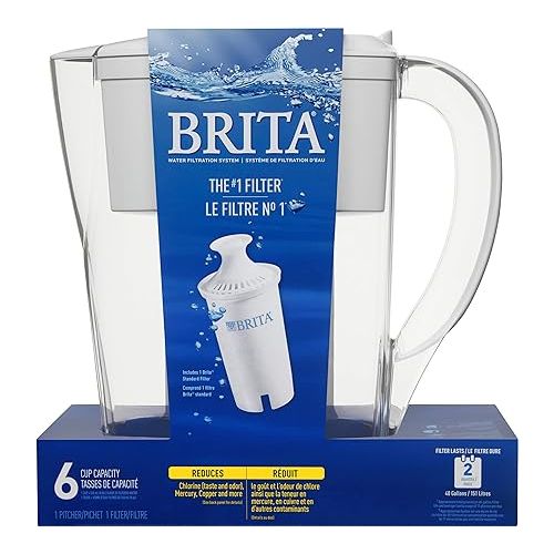  Brita Small 6 Cup Water Filter Pitcher with 1 Standard Filter, BPA Free - Space Saver, White