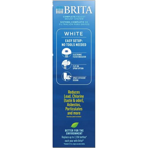  [아마존 핫딜] [아마존핫딜]Brita Tap Water Filter System, Water Faucet Filtration System with Filter Change Reminder, Reduces Lead, BPA Free, Fits Standard Faucets Only - Complete, White