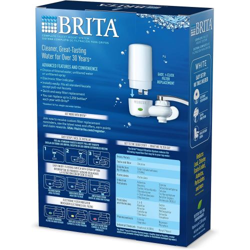  [아마존 핫딜] [아마존핫딜]Brita Tap Water Filter System, Water Faucet Filtration System with Filter Change Reminder, Reduces Lead, BPA Free, Fits Standard Faucets Only - Complete, White