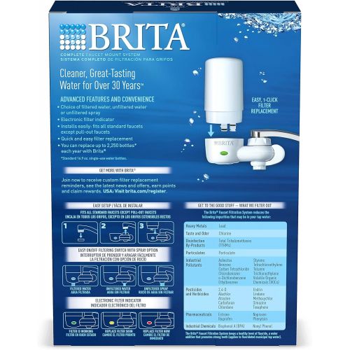  [아마존 핫딜] [아마존핫딜]Brita Tap Water Filter System, Water Faucet Filtration System with Filter Change Reminder, Reduces Lead, BPA Free, Fits Standard Faucets Only - Complete, White