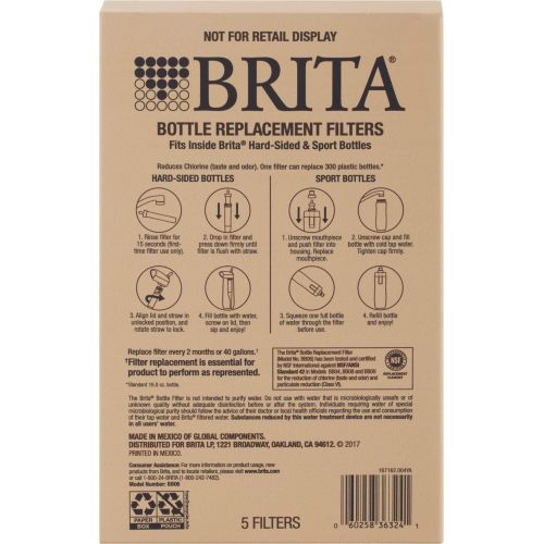  [아마존베스트]Brita 060258363241 Filtered Water Bottle, 5ct, Black