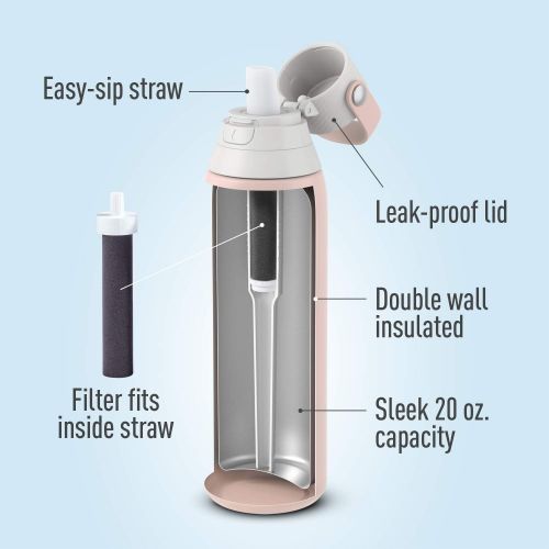  Brita Stainless Steel Water Filter Bottle, 20 Ounce, Rose, 1 Count