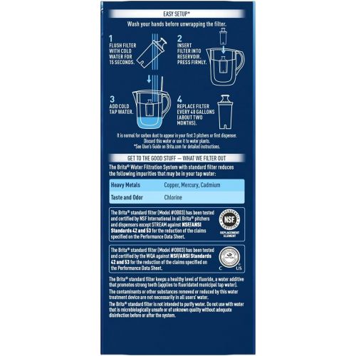  Brita Standard Water Filter, Standard Replacement Filters for Pitchers and Dispensers, BPA Free, 3 Count