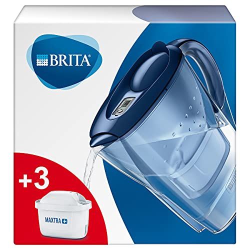  BRITA water filter Marella blue incl. 3 MAXTRA + filter cartridges - BRITA filter starter package for reducing lime, chlorine and substances that impair taste in the water