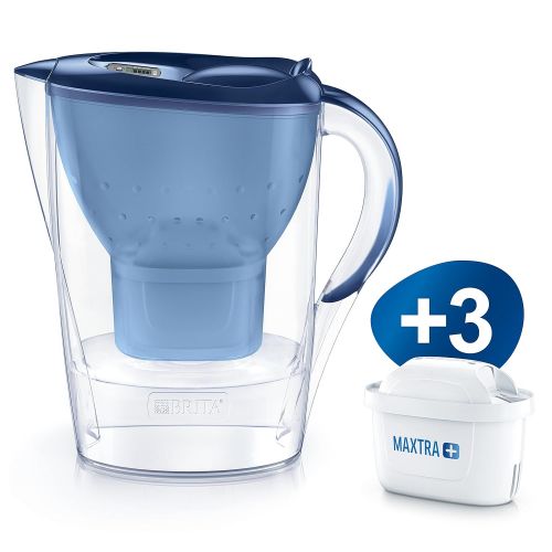  BRITA water filter Marella blue incl. 3 MAXTRA + filter cartridges - BRITA filter starter package for reducing lime, chlorine and substances that impair taste in the water