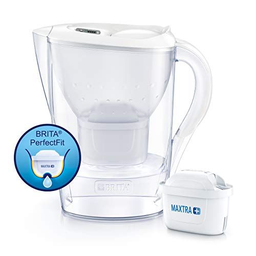  BRITA Marella Bundle Pack White with Aqua Insulated Stainless Steel Bottle - Filter Jug Reduces Chlorine, Limescale and Impurities Including 2 Maxtra + Filter Cartridges