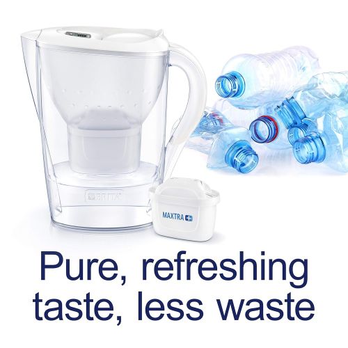  BRITA Marella Bundle Pack White with Aqua Insulated Stainless Steel Bottle - Filter Jug Reduces Chlorine, Limescale and Impurities Including 2 Maxtra + Filter Cartridges