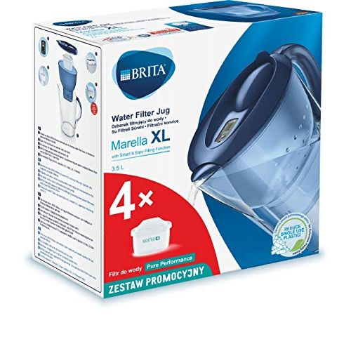  BRITA Marella XL Water Filter Including 4 Maxtra+ Pure Performance Filter Cartridges (Blue)