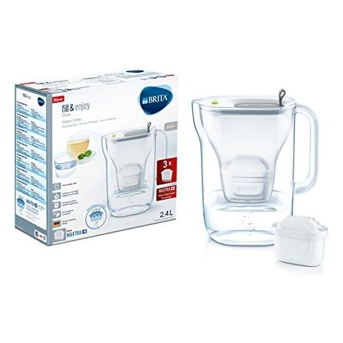  BRITA, Filter Carafe, Style, 2.4 L, 3 MAXTRA + Cartridges Included - Graphite