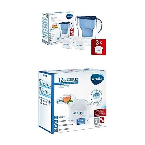  Brita Marella Water Filter Starter Pack Including 3 Maxtra+ Filter Cartridges Blue + Maxtra+ Filter Cartridges Pack of 12 White