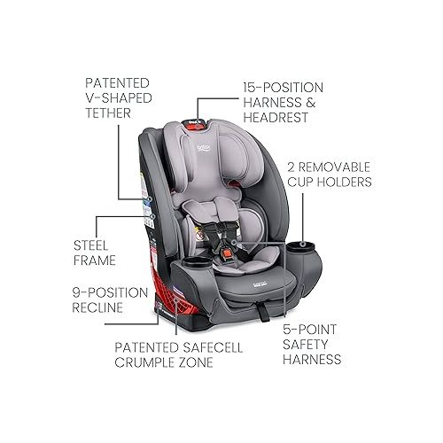  Britax One4Life Convertible Infant Car Seat, 10 Years of Use from 5 to 120 Pounds, Converts from Rear-Facing to Forward-Facing Booster Seat, Machine-Washable Fabric, Glacier Graphite