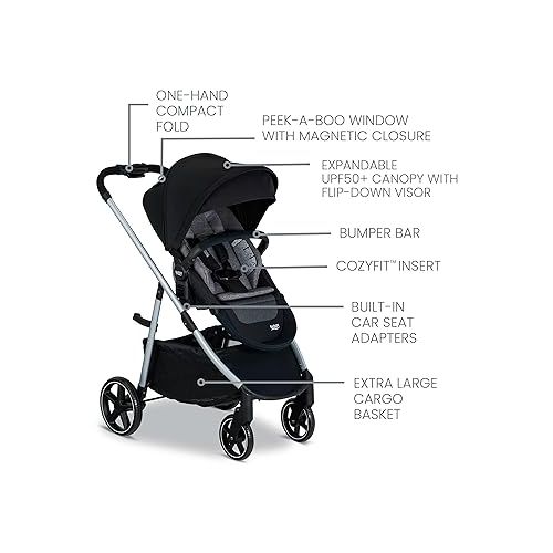  Britax Willow Grove SC Baby Travel System, Infant Car Seat and Stroller Combo with Alpine Base, ClickTight Technology, SafeWash, Pindot Onyx