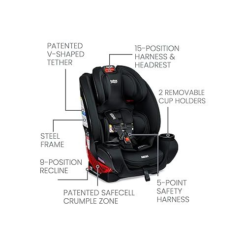  Britax One4Life Convertible Car Seat, 10 Years of Use from 5 to 120 Pounds, Converts from Rear-Facing Infant Car Seat to Forward-Facing Booster Seat, Machine-Washable Fabric, Eclipse Black