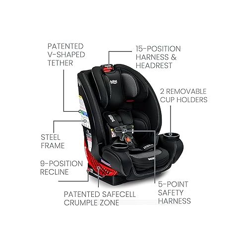  Britax One4Life Convertible Car Seat, 10 Years of Use from 5 to 120 Pounds, Converts from Rear-Facing Infant Car Seat to Forward-Facing Booster Seat, Performance Fabric, Cool Flow Carbon