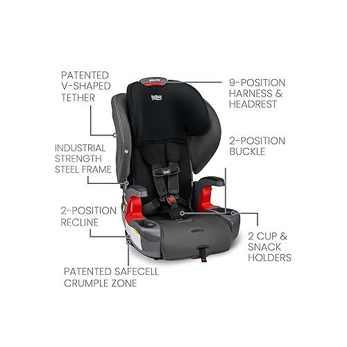  Britax Grow with You Harness-2-Booster Car Seat, 2-in-1 High Back Booster, Quick-Adjust 5-Point Harness, Mod Black