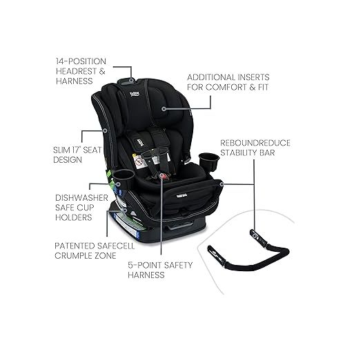  Britax Poplar S Convertible Car Seat, 2-in-1 Car Seat with Slim 17-Inch Design, ClickTight Technology, Onyx