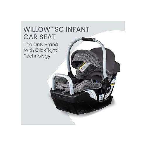  Britax Willow SC Infant Car Seat, Rear-Facing Car Seat with Alpine Base, ClickTight Technology, RightSize System, Pindot Stone