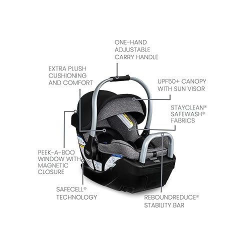  Britax Willow SC Infant Car Seat, Rear-Facing Car Seat with Alpine Base, ClickTight Technology, RightSize System, Pindot Onyx