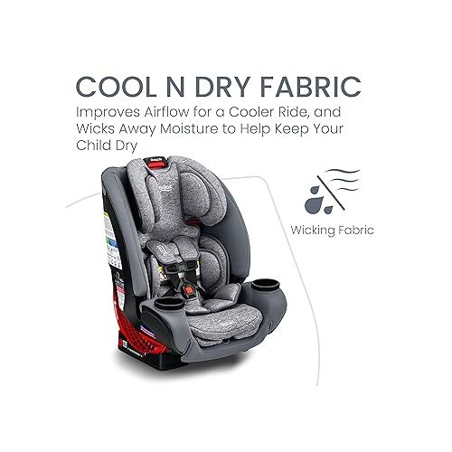  Britax One4Life Convertible Car Seat, 10 Years of Use from 5 to 120 Pounds, Converts from Rear-Facing Infant Car Seat to Forward-Facing Booster Seat, Performance Fabric, Cool N Dry Moonstone