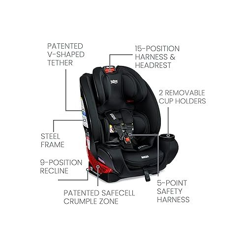  Britax One4Life Convertible Car Seat, 10 Years of Use from 5 to 120 Pounds, Converts from Rear-Facing Infant Car Seat to Forward-Facing Booster Seat, Machine-Washable Fabric, Onyx