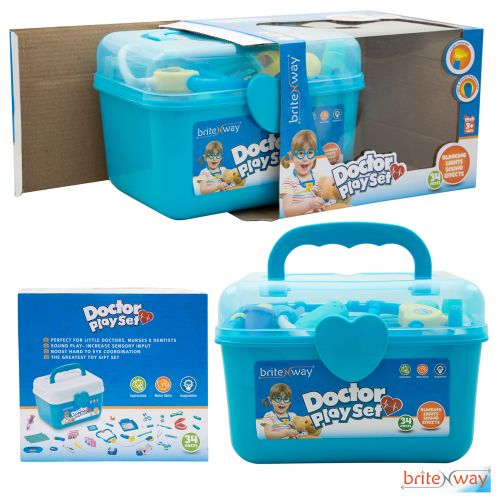  Britenway Educational Doctor Medical Pretend Play Toy Set In Storage Box 24 Pcs  Battery Operated With Lights & Sounds  Hand To Eye Coordination