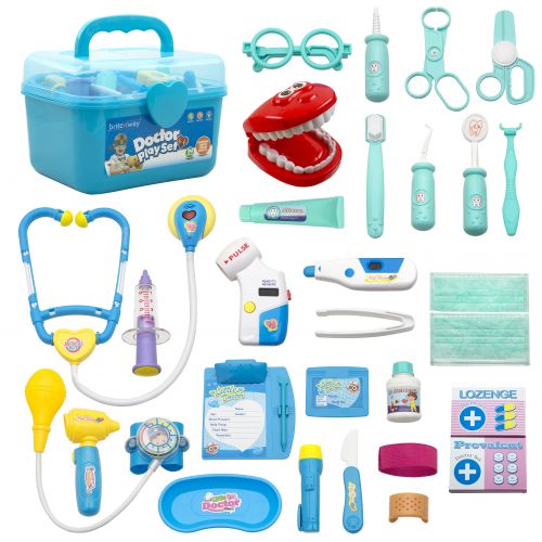  Britenway Educational Doctor Medical Pretend Play Toy Set In Storage Box 24 Pcs  Battery Operated With Lights & Sounds  Hand To Eye Coordination