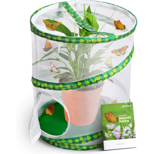  [아마존베스트]Briteree Butterfly Habitat Cage for Kids, Include Quick Start Guide Manual , Pop Up 12 X 14 Inches, Unrestricted Clear Vision