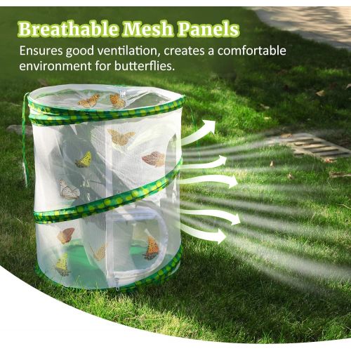  [아마존베스트]Briteree Butterfly Habitat Cage for Kids, Include Quick Start Guide Manual , Pop Up 12 X 14 Inches, Unrestricted Clear Vision