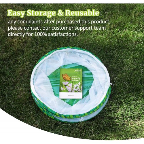  [아마존베스트]Briteree Butterfly Habitat Cage for Kids, Include Quick Start Guide Manual , Pop Up 12 X 14 Inches, Unrestricted Clear Vision