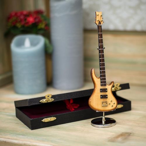  [아마존베스트]Broadway Gifts 7 in. Natural Wood Bass Electric Guitar Instrument Miniature Replica with Case