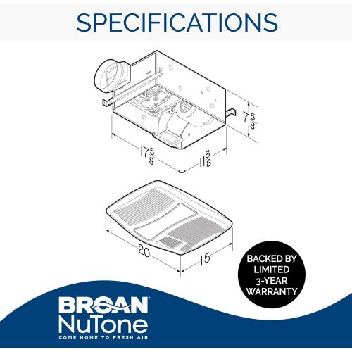  Broan QTXN110HL Ultra Silent Heater Combination Ventilation Fan with Light in 6 Round Ducting (110 CFM)