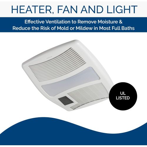  Broan QTXN110HL Ultra Silent Heater Combination Ventilation Fan with Light in 6 Round Ducting (110 CFM)