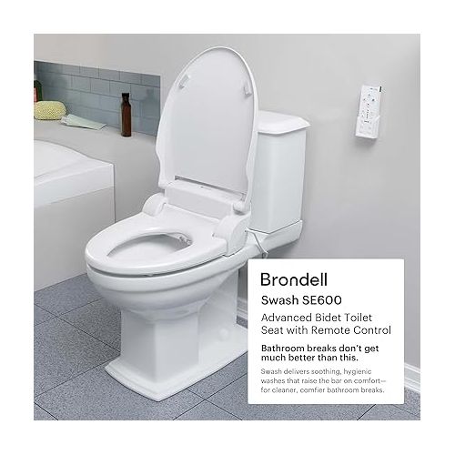  Brondell Swash SE600 Bidet Toilet Seat, Fits Elongated Toilets, White - Oscillating Stainless-Steel Nozzle, Warm Air Dryer, Ambient Nightlight