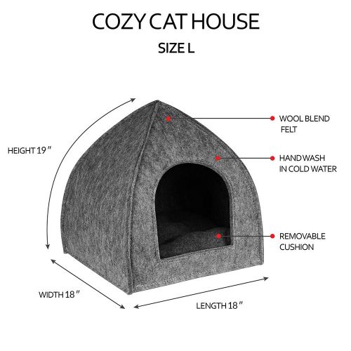  BronzeDog Cat House Bed with Removable Cushion Pad Cozy Kitten Cave Cute Pet Tent Beds for Cats Puppy Small Dogs Black Gray Beige